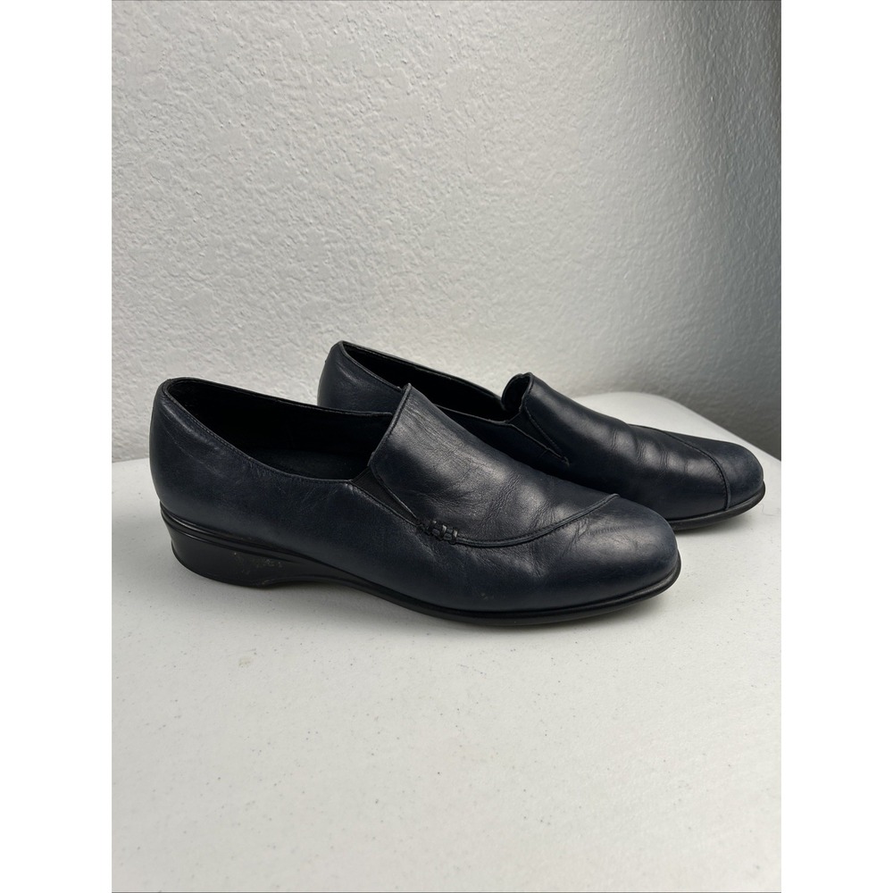 Munro American Walking Wedge Navy Blue Leather Slip-On Loafers Size 11M